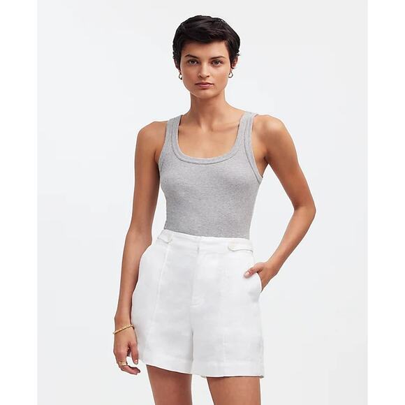 NWT Madewell Women's Clean Button-Tab Shorts in 100% Linen Eyelet White Size 14 - Picture 1 of 14